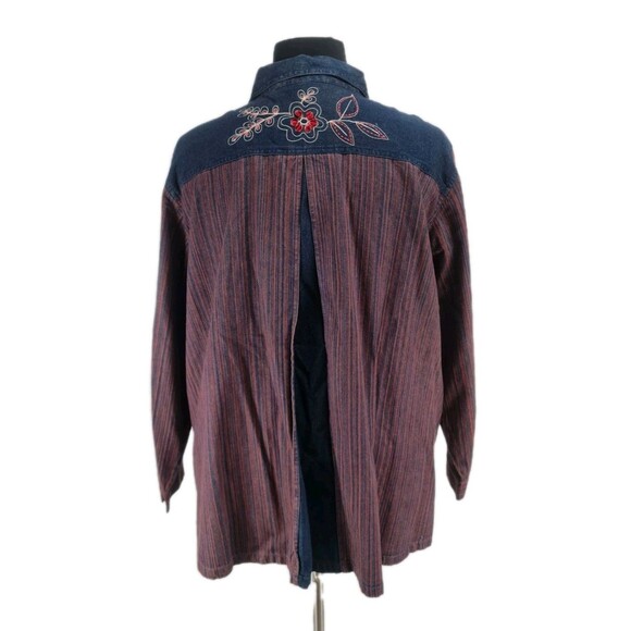 LIZE & ME Women Plus Size 4X Floral Denim Button Up Shirt Embroidery 20NA - Picture 3 of 5